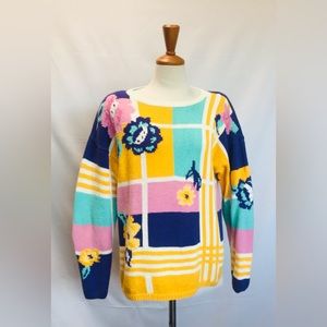 Vintage Adrienne Vittadini 90s Floral Knit Granny Core Sweater Size M